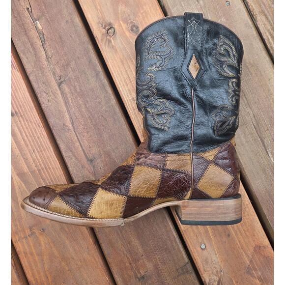J.B. Dillon Patchwork Ostrich Cowboy Boots 13D Western Artisan Rodeo Statement main image 11